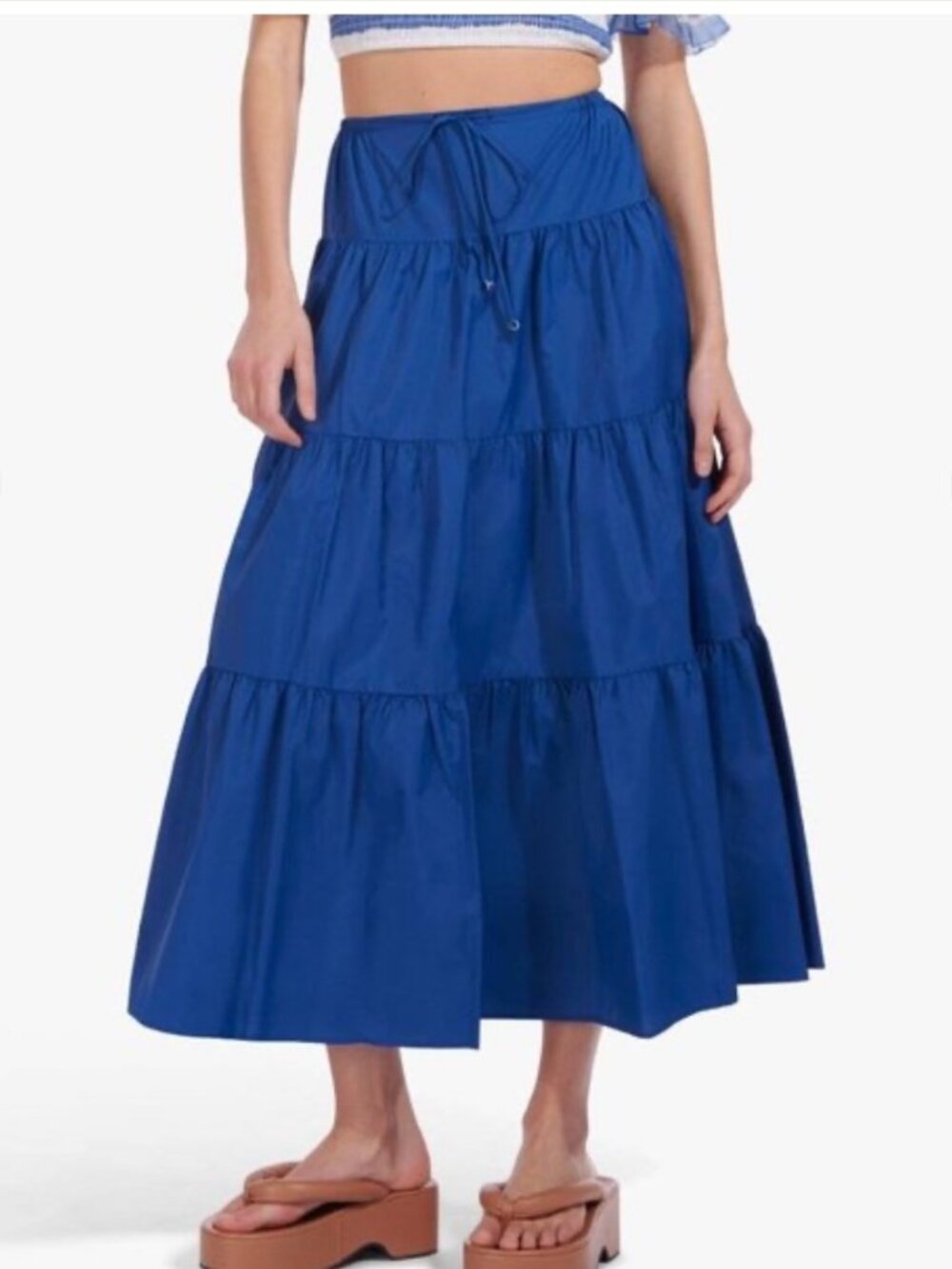🌟 STAUD 🌟 TIERED RECYCLED NYLON LUCCA MAXI SKIRT COBALT BLUE SZ S